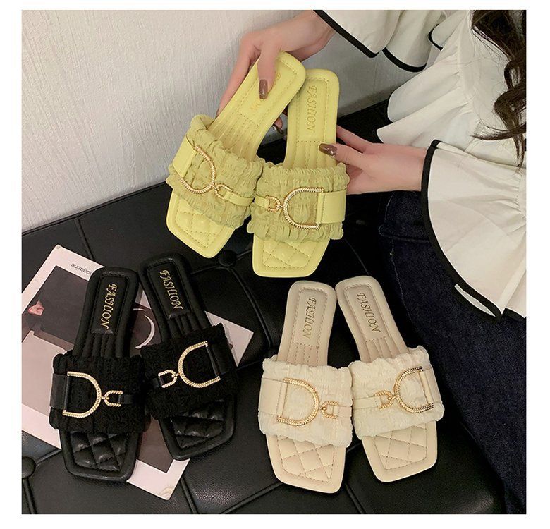 Lyxiga pärlsandaler för kvinnor - Eleganta platta sommarsandaler Halkfria Bekväma tofflor För inomhus- och utomhusbruk_voghion.com