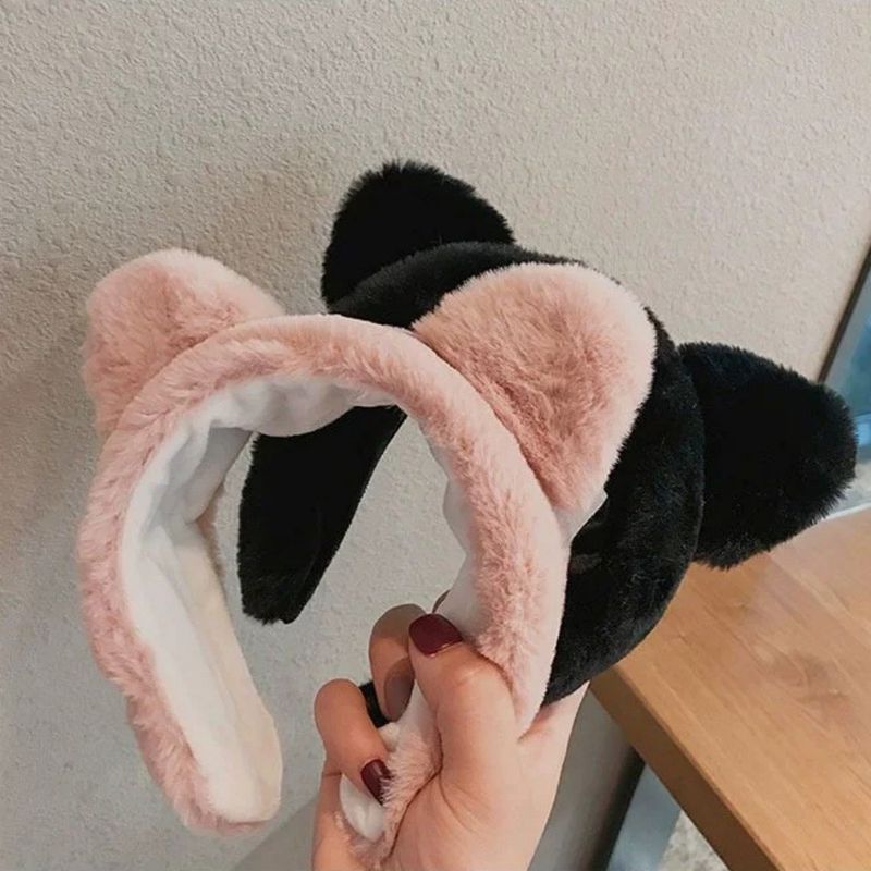 Plüsch-Stirnband mit Katzenohren und breiter Krempe zum Waschen des Gesichts, Make-up-Stirnband im koreanischen Stil für Damen im Herbst und Winter, Haare_voghion.com