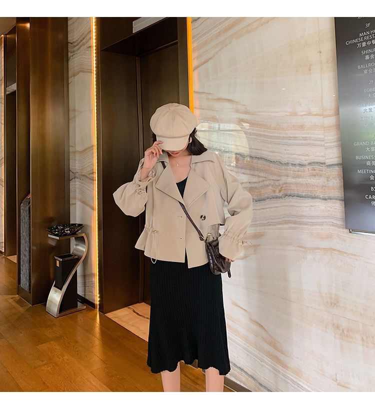 Women's Blazer Jacket Oversized Casual Spring Autumn Short Trench Coat With Waist Tie Petite-Friendly Workwear_voghion.com