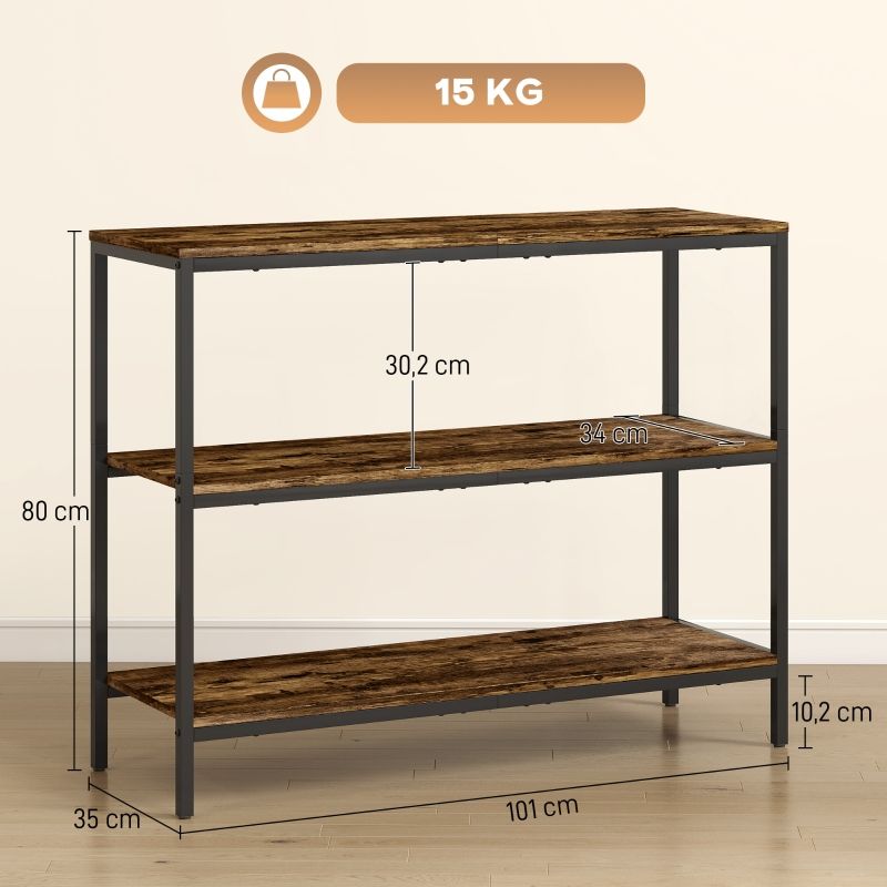 Konsolentisch Als Beistelltisch Mit 3-stufigem Regal, Metallgestell, Hellbraun_voghion.com