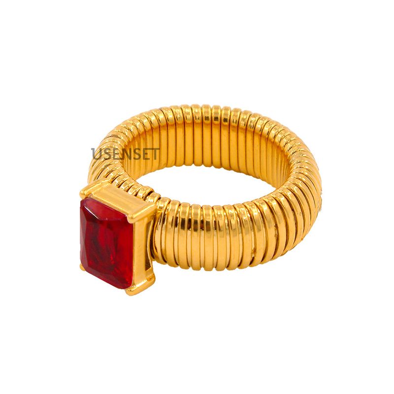 Bague en acier inoxydable pour femme, anneau élastique faible, couleur incrustée de zircons, anneau en acier titane, simple_voghion.com