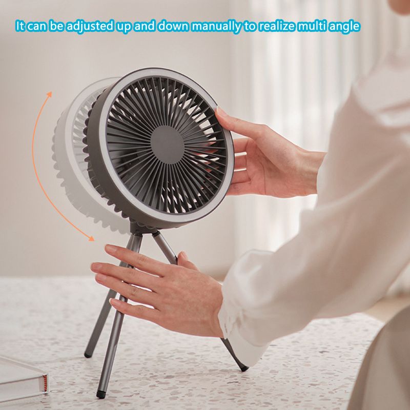 Ventilador de escritorio con soporte de refrigeración por aire con trípode de aleación de aluminio desmontable para el hogar, para acampar al aire libre, ventilador de techo con temporizador, motor silencioso sin escobillas_voghion.com