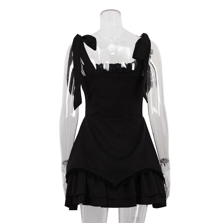 Abito estivo da donna, nuovo stile, tinta unita, sexy, con gonna corta arricciata, aderente, con bretelle e cuciture._voghion.com