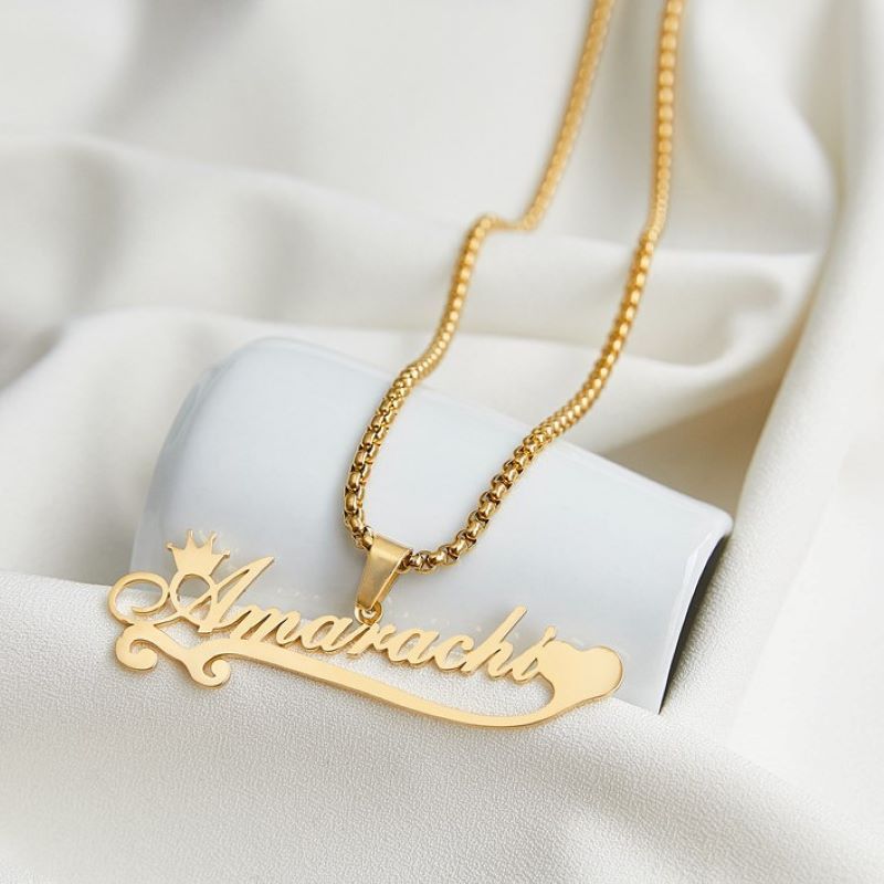 Collana con ciondolo in acciaio inossidabile con lettera personalizzata con nome alla moda, corona iniziale, coda, amore, regalo per San Valentino_voghion.com