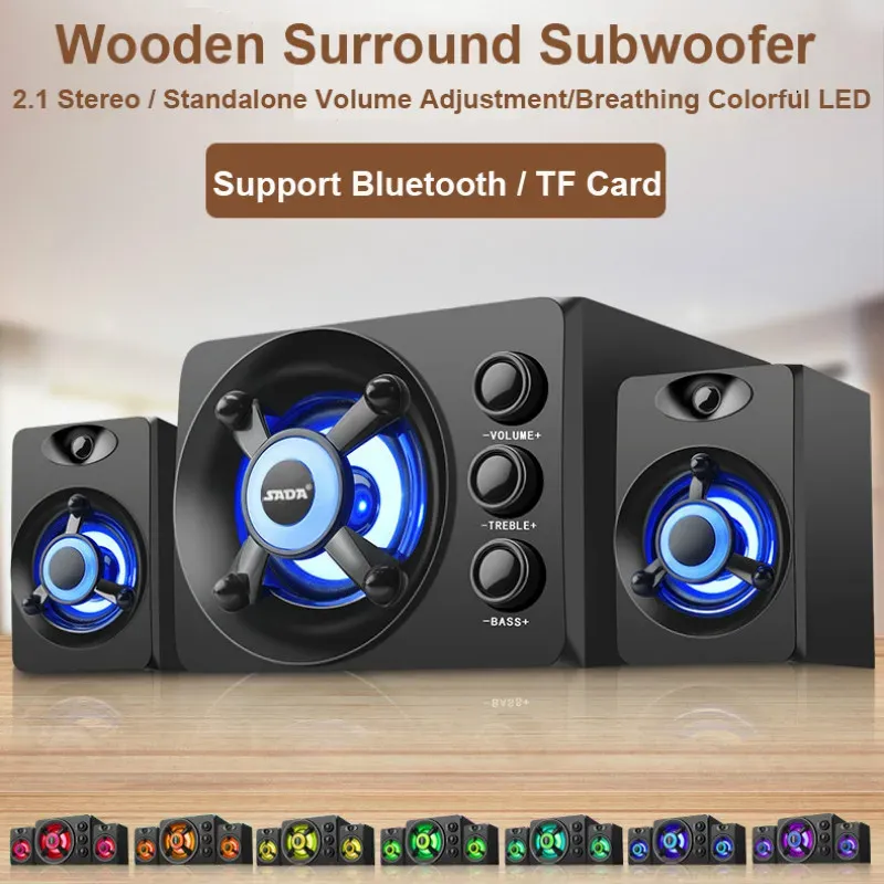 Combinación de altavoces para ordenador, USB, PC, escritorio, alimentación, Bluetooth, más subwoofer USB-TF-AUX con LED de color 2.1 de 3 canales_voghion.com