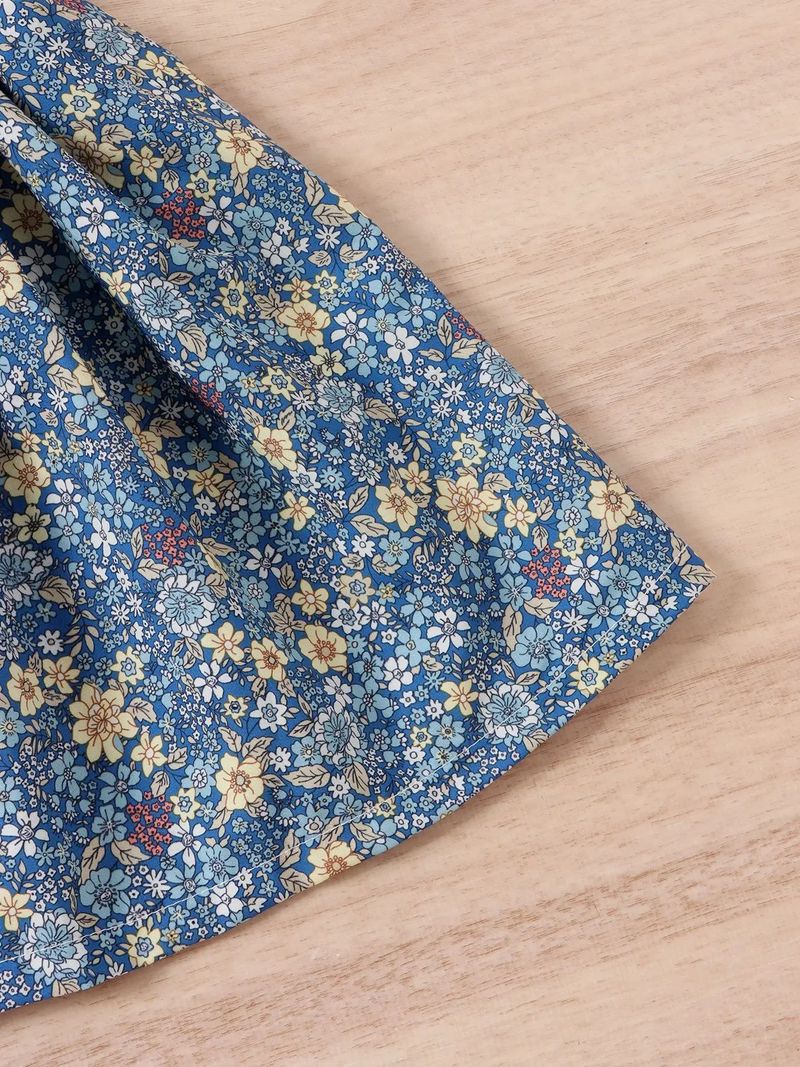 Jupe à volants à imprimé floral avec ceinture et haut uni à manches bouffantes pour fille - Ensemble 2 pièces pour le printemps, l'été et l'automne (4 à 7 ans)_voghion.com