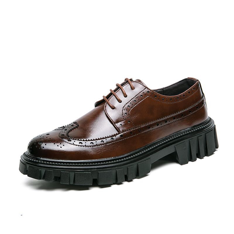 Unbeatable Quality Blok Carved Leather For Men's Business Formal Wear, Youth Brown Casual British Thick Sole Height Increasing Wedding_voghion.com