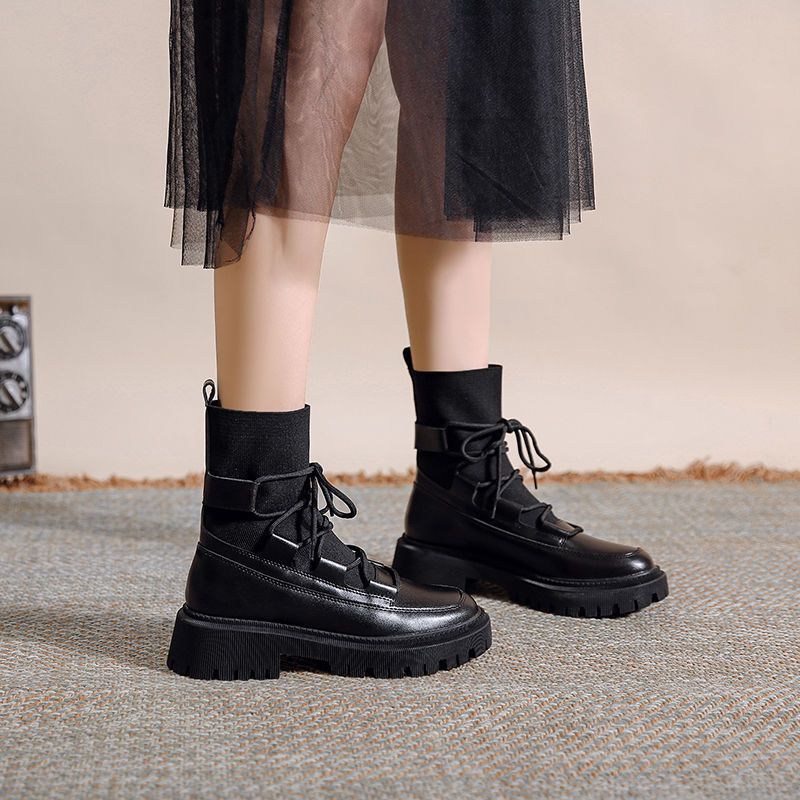 Genuine Soft Leather Martin Summer Thin 2024 New Thick Sole Women's Spring Autumn Single Black Short Boots_voghion.com