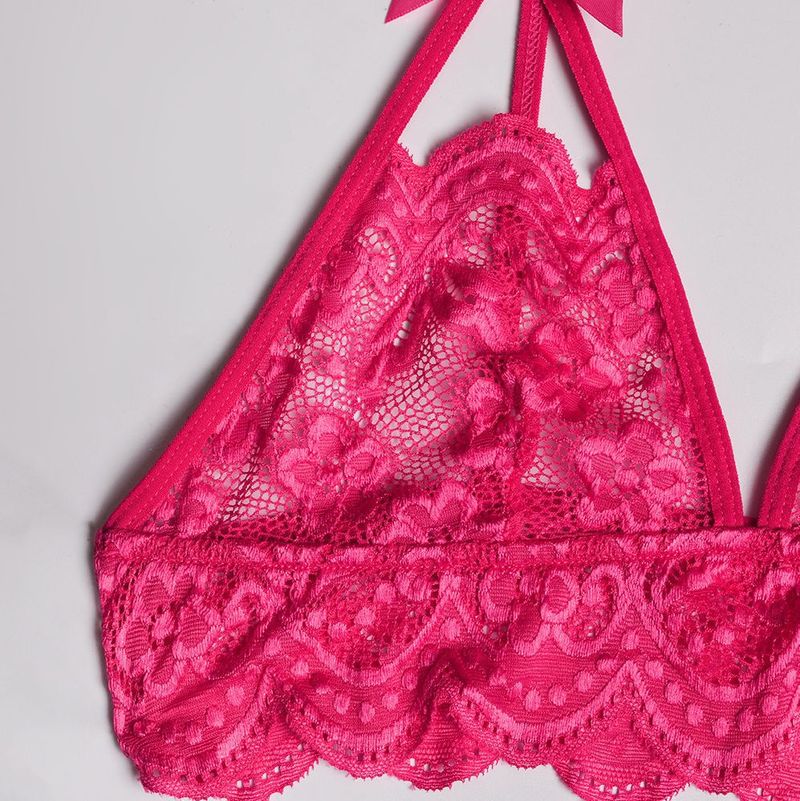 Women's Intimates New Bow Deep V Jacquard Two Piece Sexy Lingerie_voghion.com
