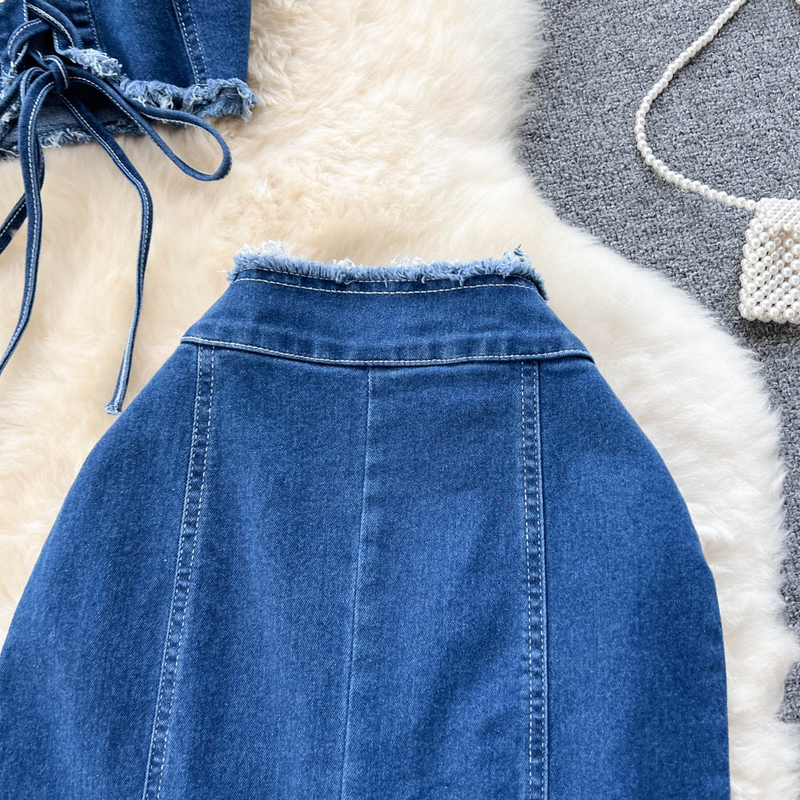 Sieviešu apkakles caurules tops + zivs astes svārki divdaļīgs komplekts_voghion.com