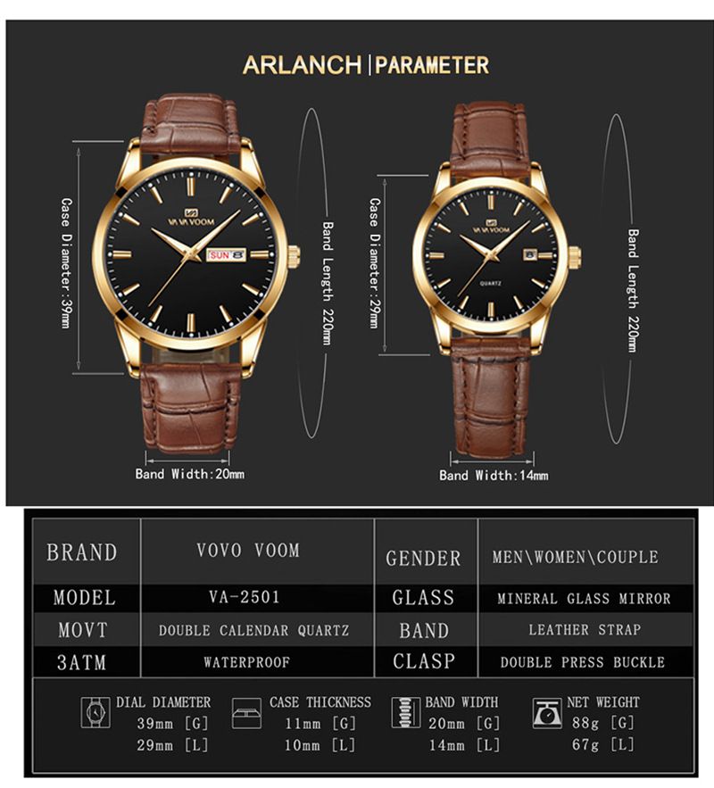 VA VA VOOM Neue Paaruhren für Männer und Frauen, lässige wasserdichte Gürteluhren für Studenten, Kalender-Quarzuhren_voghion.com