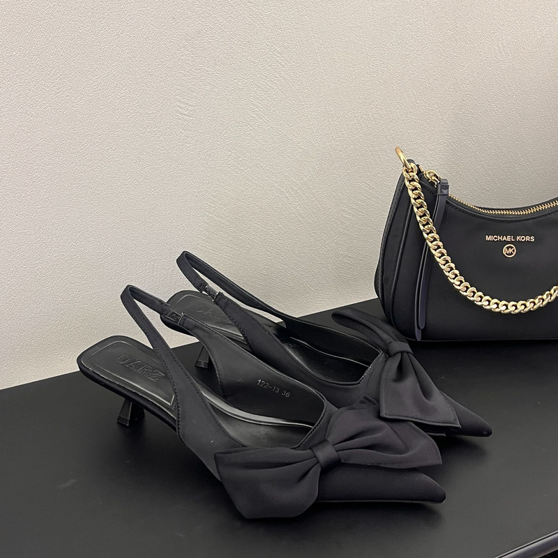 2024 Spring and Autumn Season New Thin Fashion Sandals Black Bow Decoration Elegant High Heel Muller Women's Shoes_voghion.com