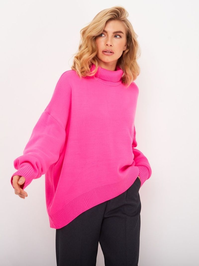 Women's Oversized High-Neck Sweater – Trendy Fall & Winter Pullover, Soft Viscose Blend, Drop Shoulder Sleeves, 8 Vibrant Colors For Casual_voghion.com