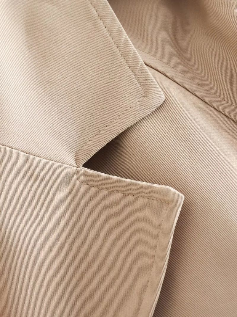 Trench corto a maniche lunghe in stile britannico con scollo a V a due bottoni in pizzo antivento, versatile alla moda_voghion.com