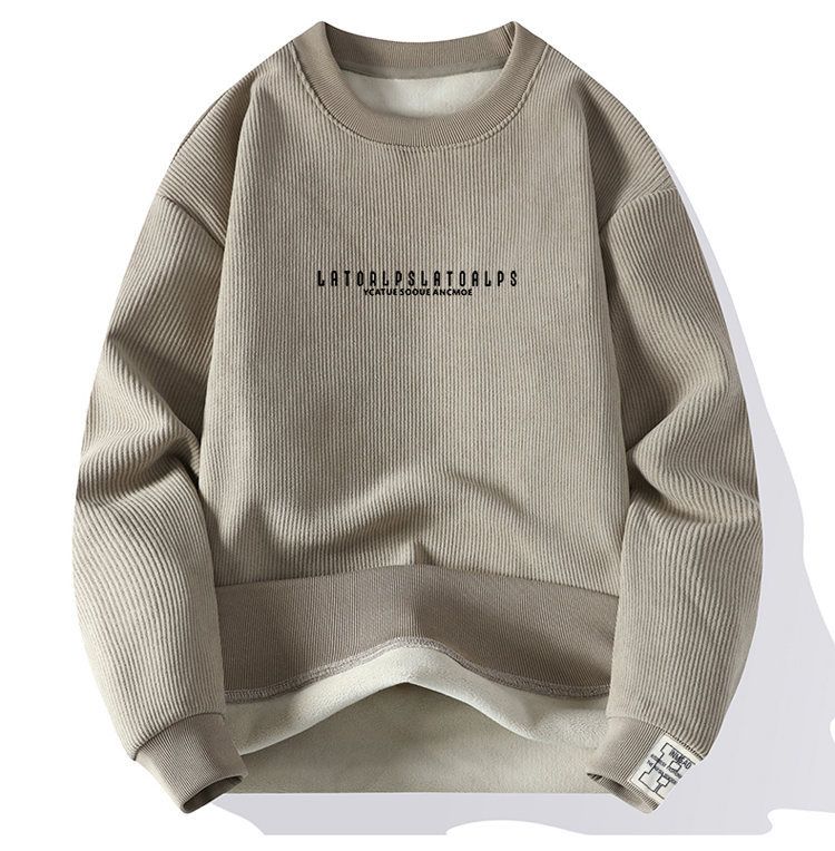 Herren-Winter-Plüsch-Sweatshirt – Dicker Langarmpullover, lockerer Schnitt, Rundhalsausschnitt (Weiß/Dunkelgrau/Schwarz/Reisgrau, M-4XL)_voghion.com