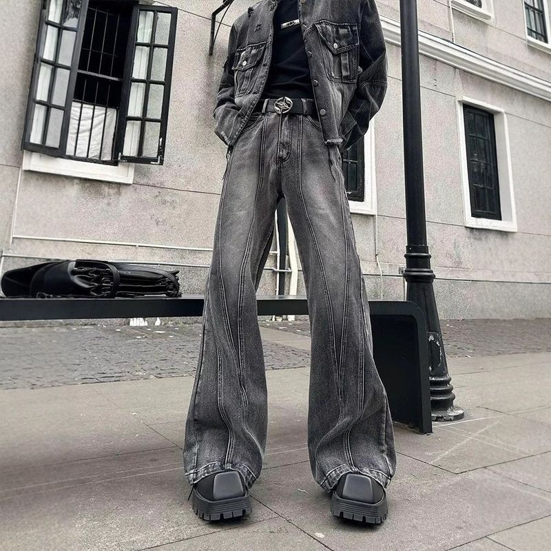 Niche Design Sense Original Pleated Deconstruction Wool Denim Suit Retro Jeans Two-piece Set 2025 High Street_voghion.com