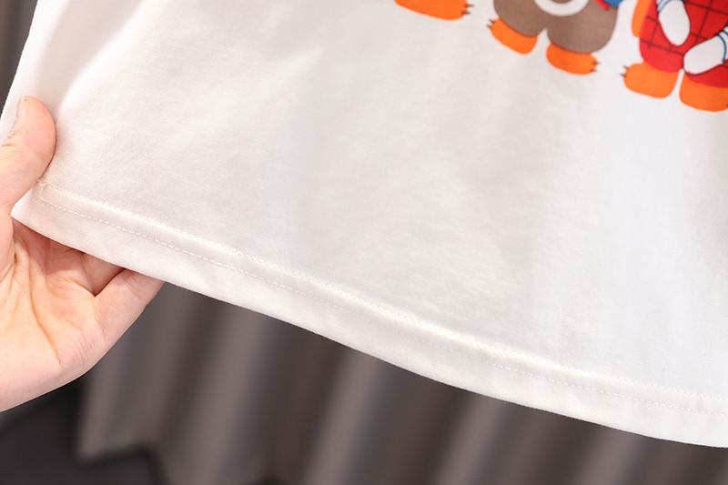 Kostüm 2024 Nei Kanner Cartoon Dënn Kleeder Jongen Summer Popp Kuerzärm Zwee-Stéck Set_voghion.com