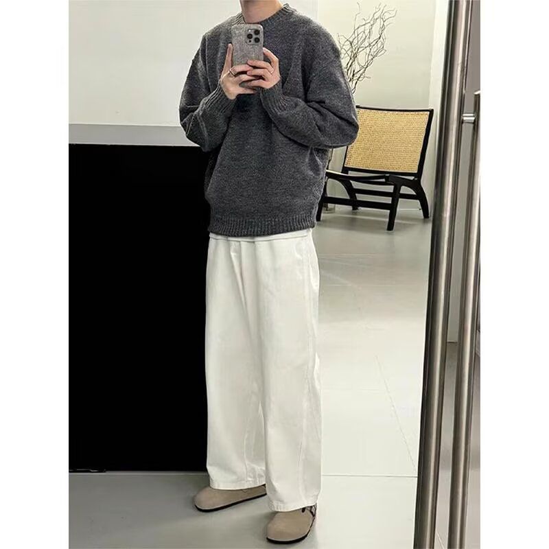 Pull oversize en maille pour homme – Pull streetwear coréen à la texture mohair (Gris foncé, M-3XL)_voghion.com