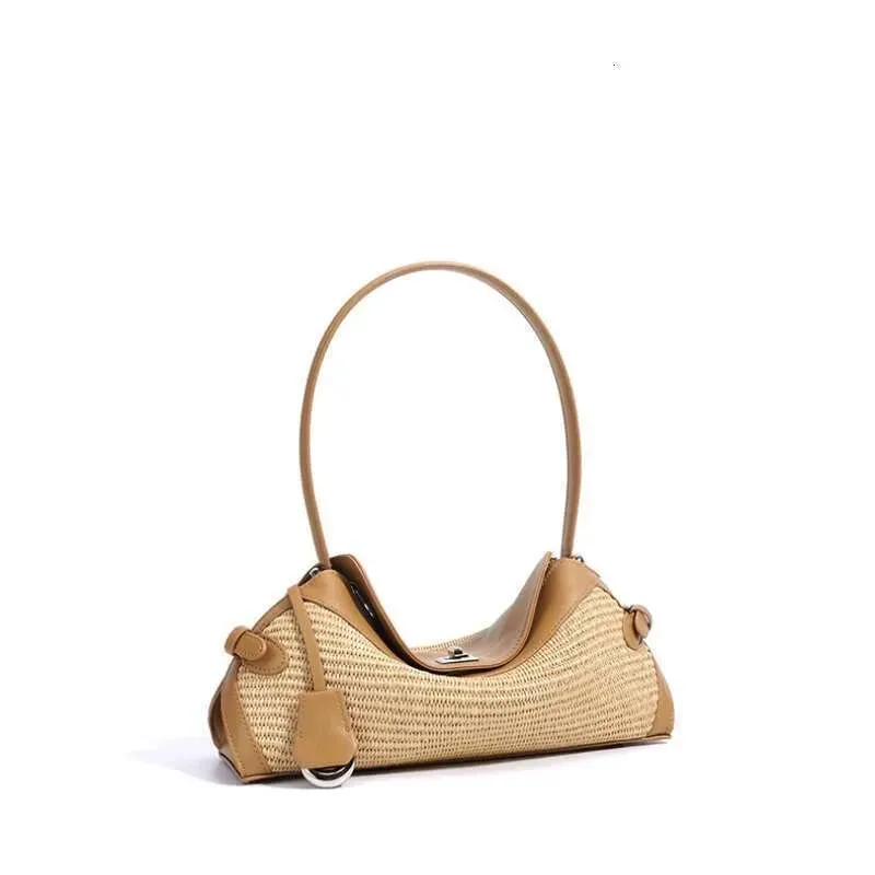 High Quality Bags Women Niche Design Genuine Leather Underarm Designer Straw Weaving Shoulder Woven Simple Fashion_voghion.com