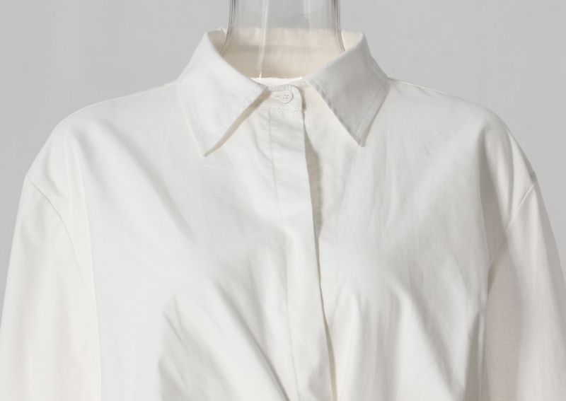 Abbigliamento da donna Primavera Nuova camicia a pieghe in vita bianca Design casual Cintura Moda Temperamento Top midi_voghion.com