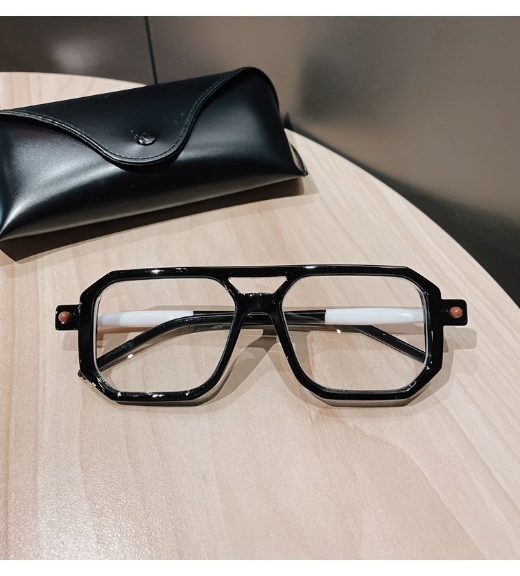 Trendy klassesch déck grouss Vintage Brëller mat duebele Brécken, Männer Fraen alldeeglech Schoulgeschäft Dekor, ideal_voghion.com