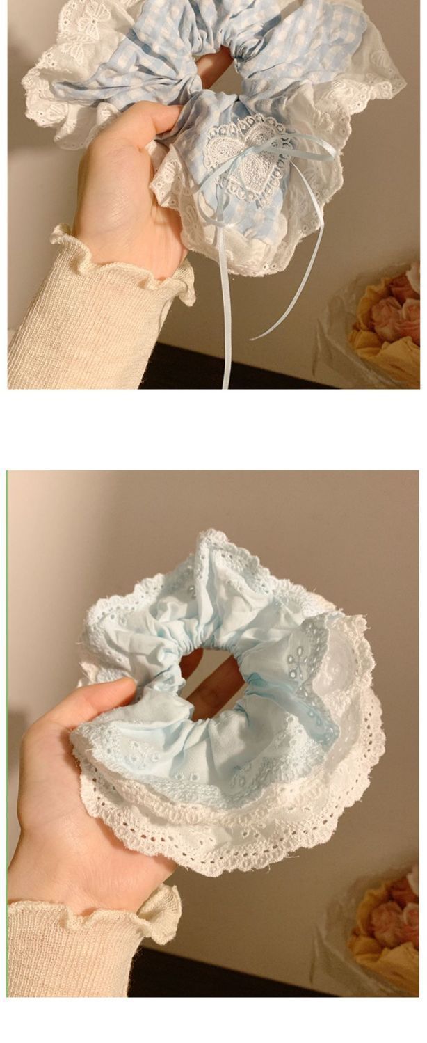 Sciarpa quadrata in pizzo con fiocco a scacchi blu a bolle di sale marino, fascia per intestino crasso, fascia oversize da donna in stile coreano_voghion.com