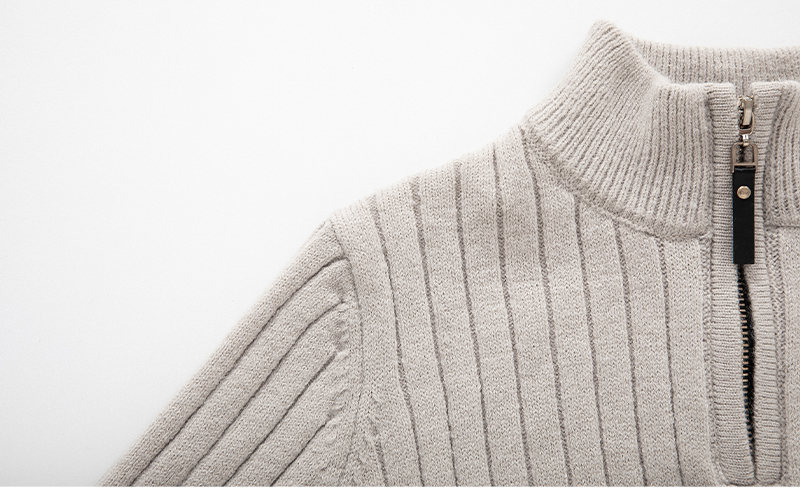 herfst en winter nieuwe stijl herensweater met lange mouwen, verticale strepen, halfhoge kraag, ritssluiting en dieptepunt, herensweater_voghion.com