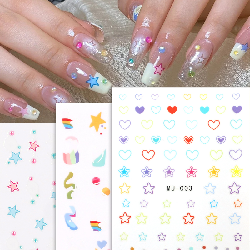3D Regenbogen Sterne Nail Art Aufkleber Herz Liebe Planeten Transfer Aufkleber für Nagel selbstklebende Slider Fo_voghion.com