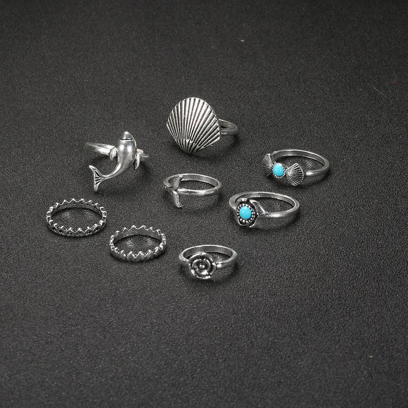 Jewelry Fashion Scallop Dolphin Turquoise 8-piece Set Combination Ring For Women_voghion.com