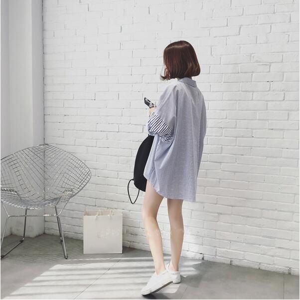 Women's Clothing Autumn striped shirt women's mid length long sleeved large size student versatile loose boyfriend style jacket village clothes_voghion.com