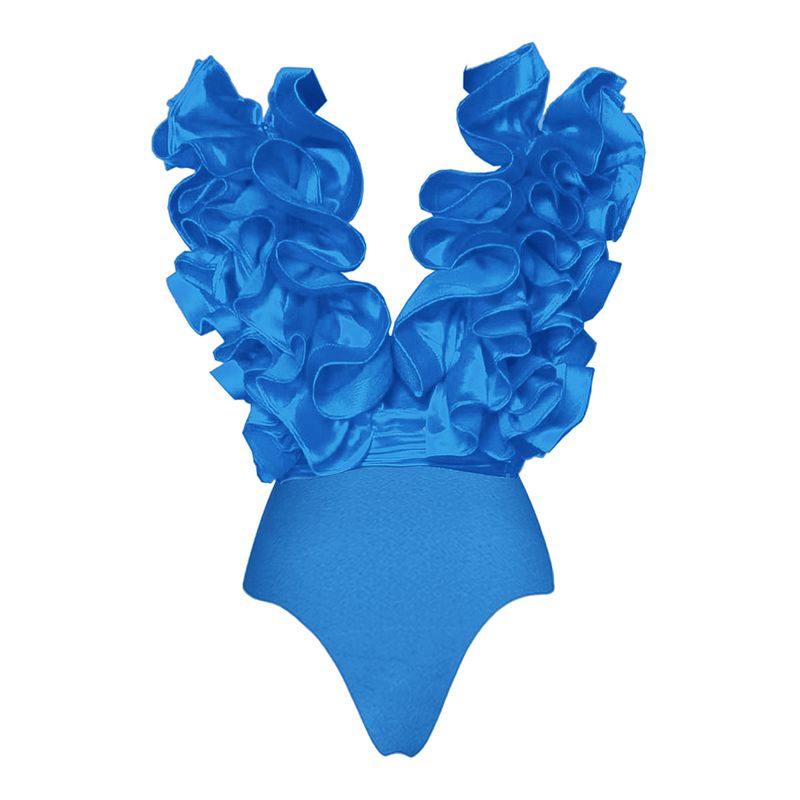 Maillot de bain en dentelle pour femme avec jupe irrégulière et col en V_voghion.com