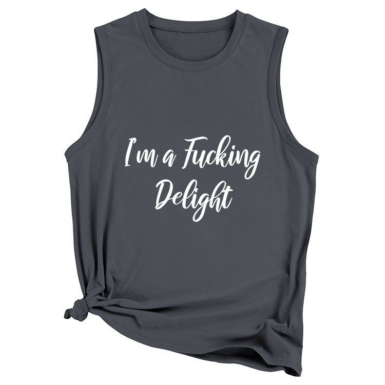 Canotta da donna casual senza maniche con stampa semplice e scritta "I'M A FUCKING"_voghion.com