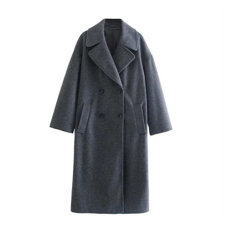 Women's clothing 2024 autumn and winter new item, loose collared double breasted long coat jacket_voghion.com