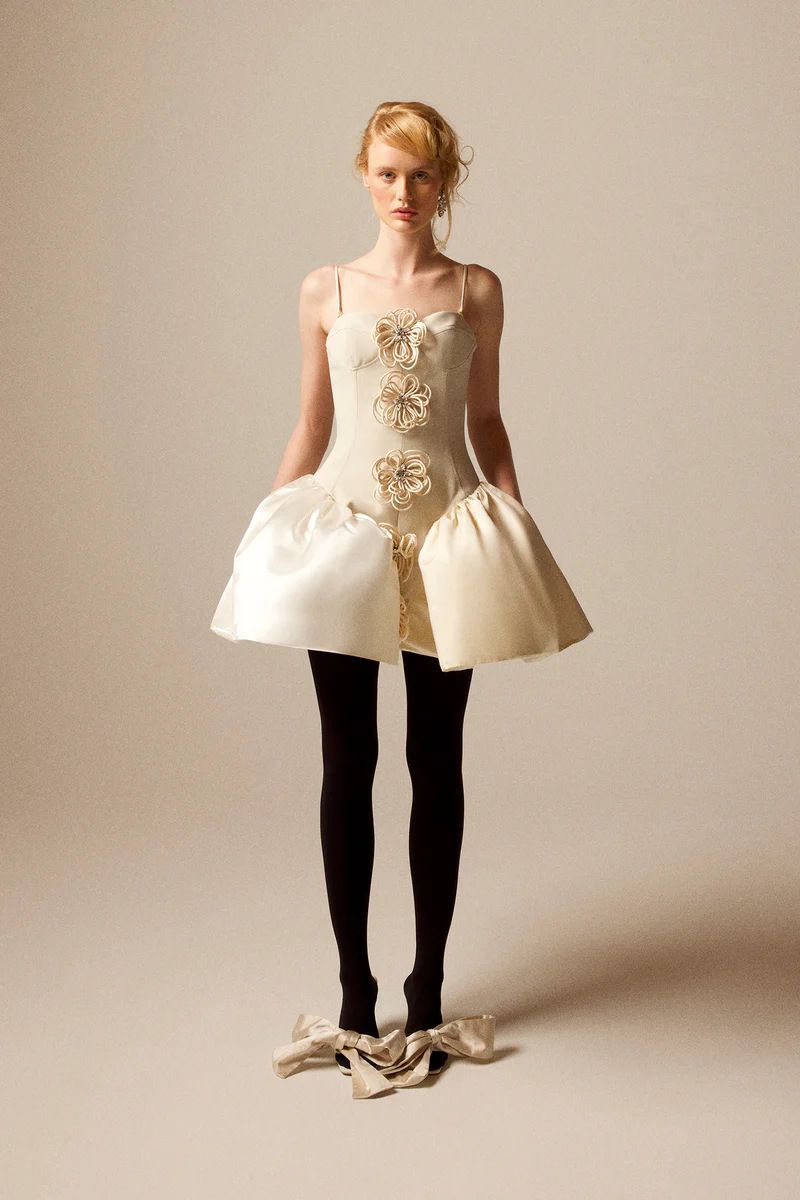 Elegante abito da donna con scollo a V e stampa floreale francese – Abito da festa in stile principessa con fiori 3D, scollo a cuore e vita alta_voghion.com