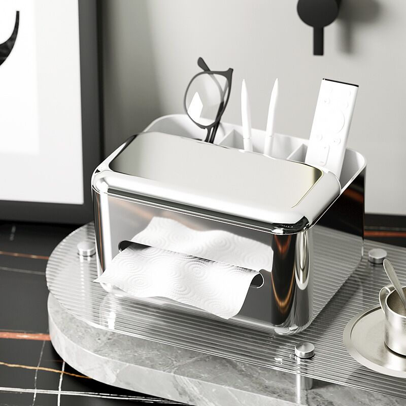 Cajón de pañuelos de escritorio, soporte para servilletas de papel, caja de almacenamiento para control remoto, soporte para pañuelos multifuncional_voghion.com