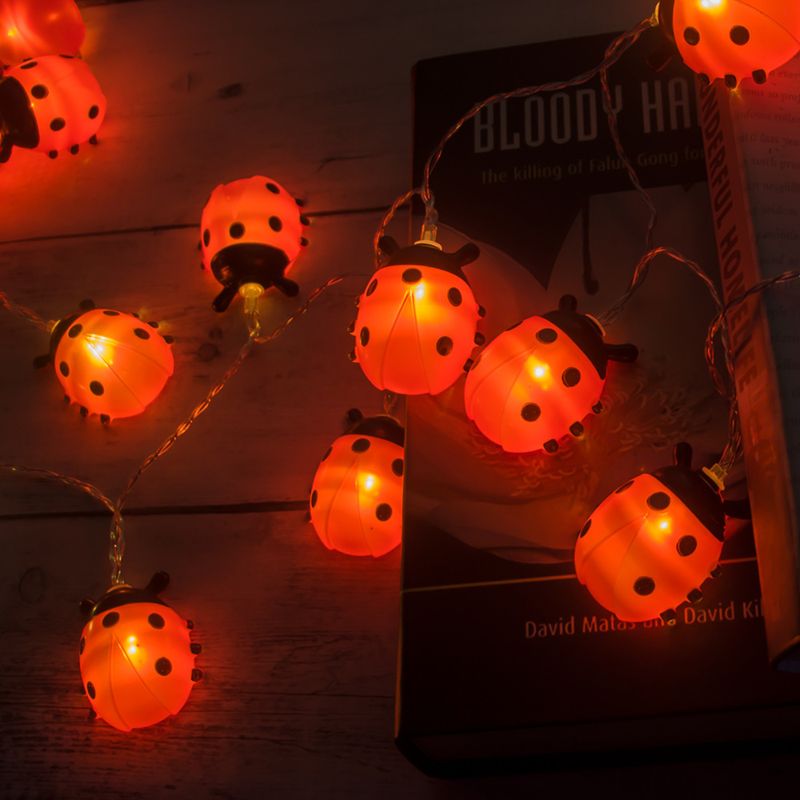 LED Ladybug String Lights - Outdoor Decorative Bug Lights For Garden, Christmas, And Parties (10/20/40 LEDs, Battery/USB/Solar Powered, Warm White)_voghion.com