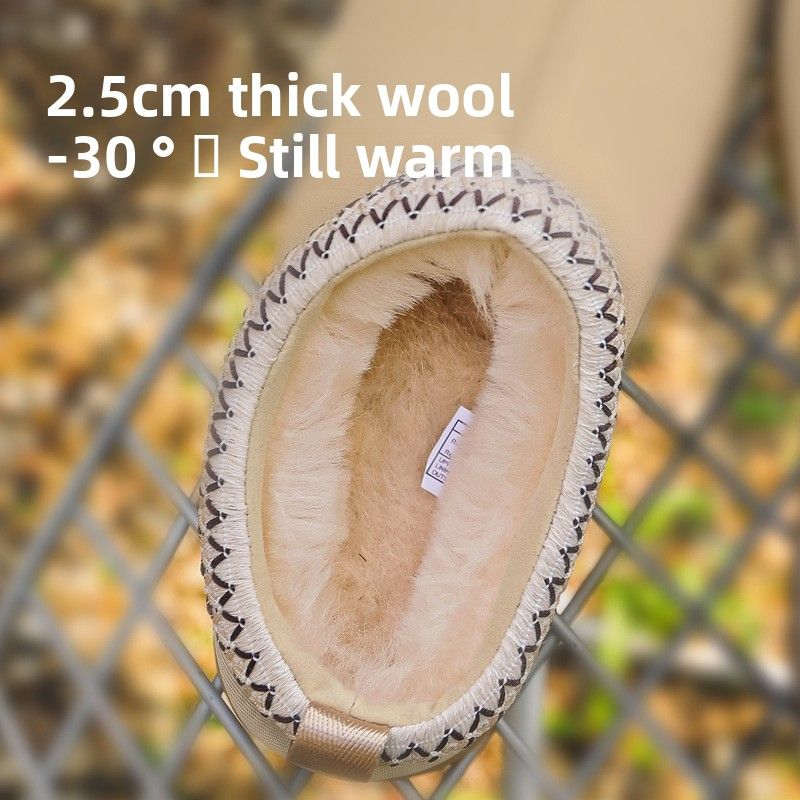 Ethno-Stil Schaffell Dickbesohlte Schneestiefel Für Damen, Kurze Röhre, Verdickt, Warm, Fleece-Gefüttert, Winter-Baumwollschuhe_voghion.com