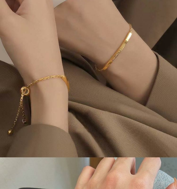 Bracciale in acciaio al titanio con lettere dorate, fatto a mano, alla moda, versatile, semplice, personalità, nicchia_voghion.com