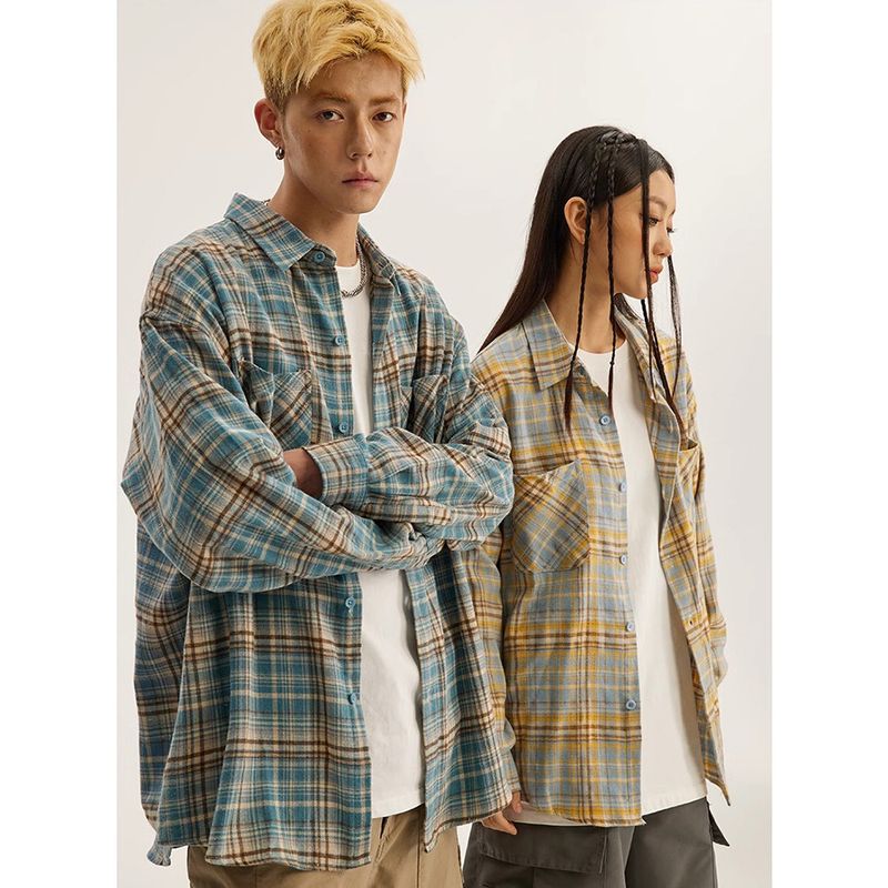 CT Color-Block Plaid Long Sleeve For Men, Spring And Autumn New Trendy Loose Casual Couple Work Shirt Jacket_voghion.com