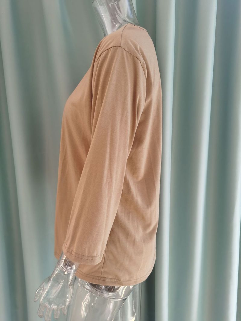 Maglietta essenziale con scollo tondo e maniche a 3/4 - Top basic in morbido misto poliestere per donna, versatile, casual e da indossare a strati_voghion.com