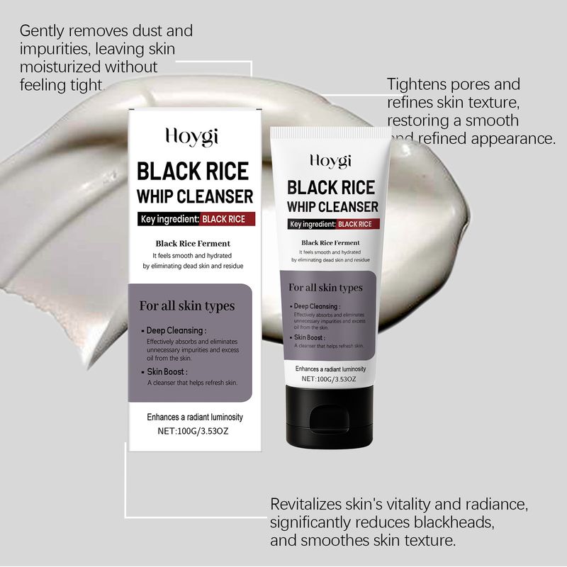 Detergente schiumogeno al riso nero HOYGI, detergente delicato per i pori della pelle del viso, lubrificante e detergente per il viso_voghion.com