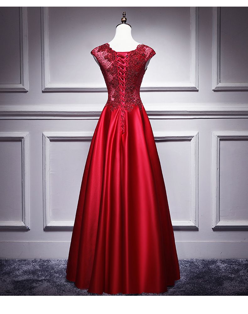 Elegante abito da sera rosso con scollo a V profondo - Abito da sposa a trapezio con corsetto e allacciatura sulla schiena (XS-XXXL, misto chiffon e poliestere)_voghion.com