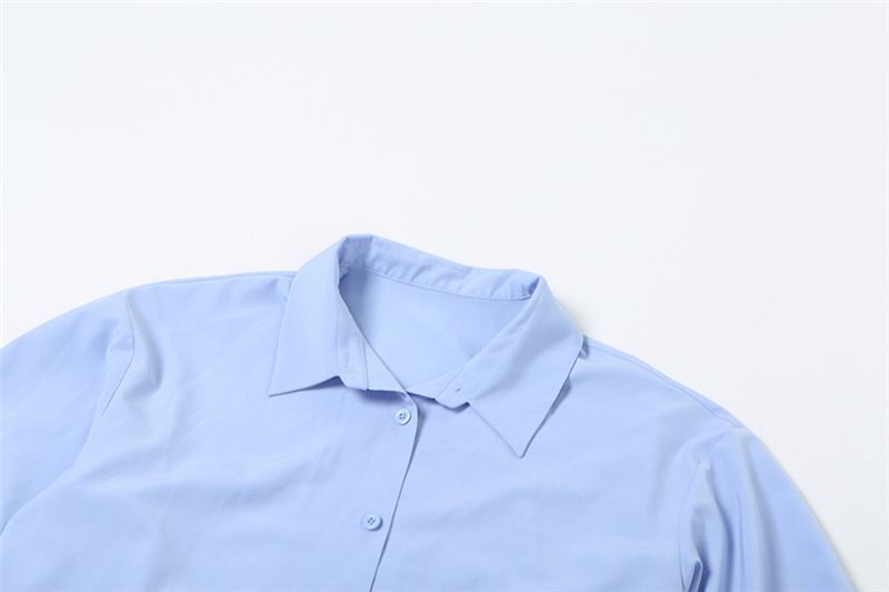 Damenbekleidung Sommer neue Damenbekleidung einfarbig locker langärmeliges Hemd modischer Rockanzug mit hoher Taille_voghion.com