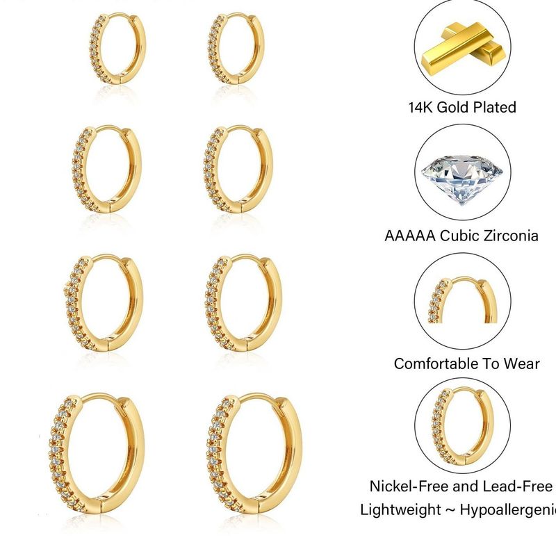Orecchini da donna in ottone placcato oro vero, semplici e di lusso, con zirconi intarsiati, set di quattro._voghion.com