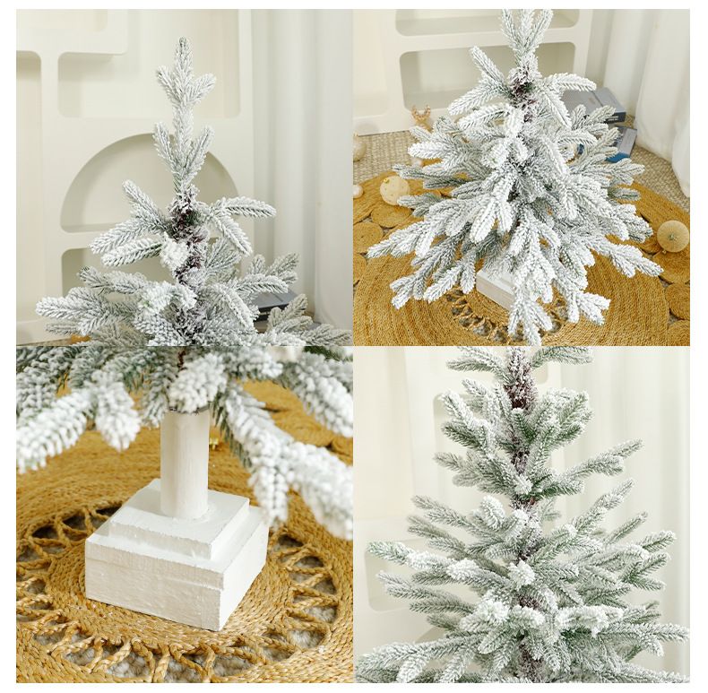 75/110/145cm Premium PE Snow-Covered Christmas Tree With Wooden Base - Realistic Full PE Artificial Holiday Tree For Floor Decoration_voghion.com