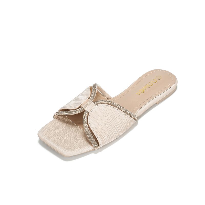 Pantoufles pour femmes, ballerines d'été, nouvelles pantoufles plates ornées de strass, style féerique, sandales pour femmes, semelle souple, bout carré, polyvalentes_voghion.com