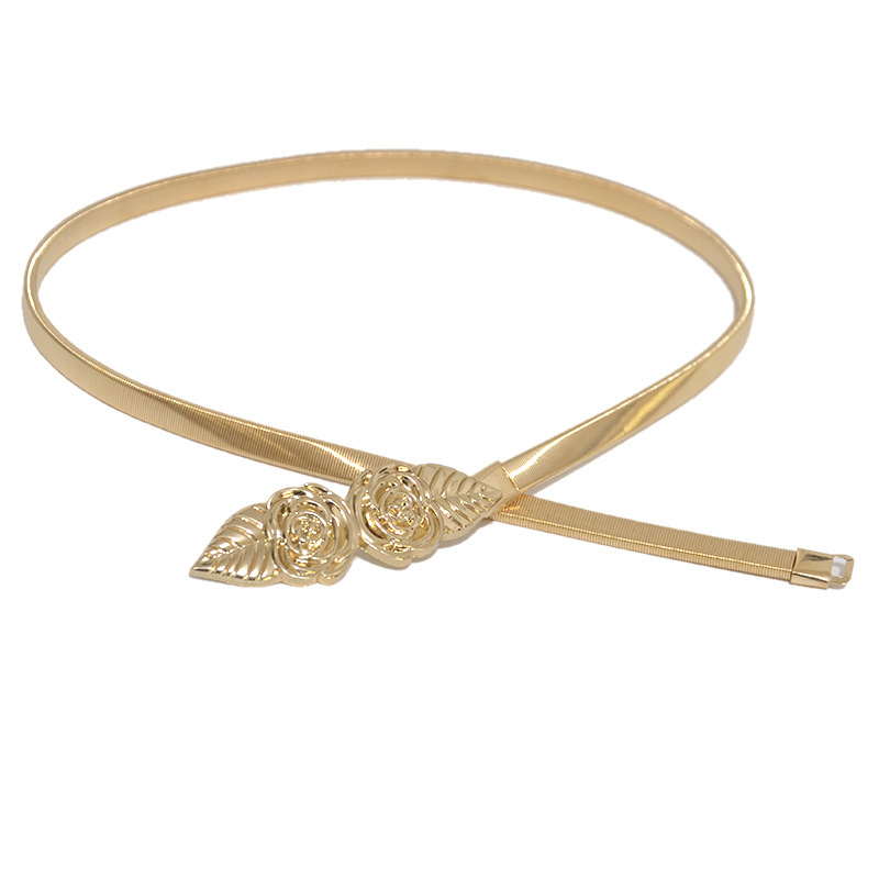 Elastic Slim For Women's Gold Elastic Waist Chain Decoration Dress, Simple And Versatile Rose Waistband Skirt Strap_voghion.com