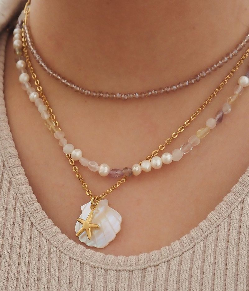 Collana in acciaio con ciondolo a forma di stella marina da spiaggia, ad alta ritenzione del colore, stile conchiglia, fai da te, placcata_voghion.com