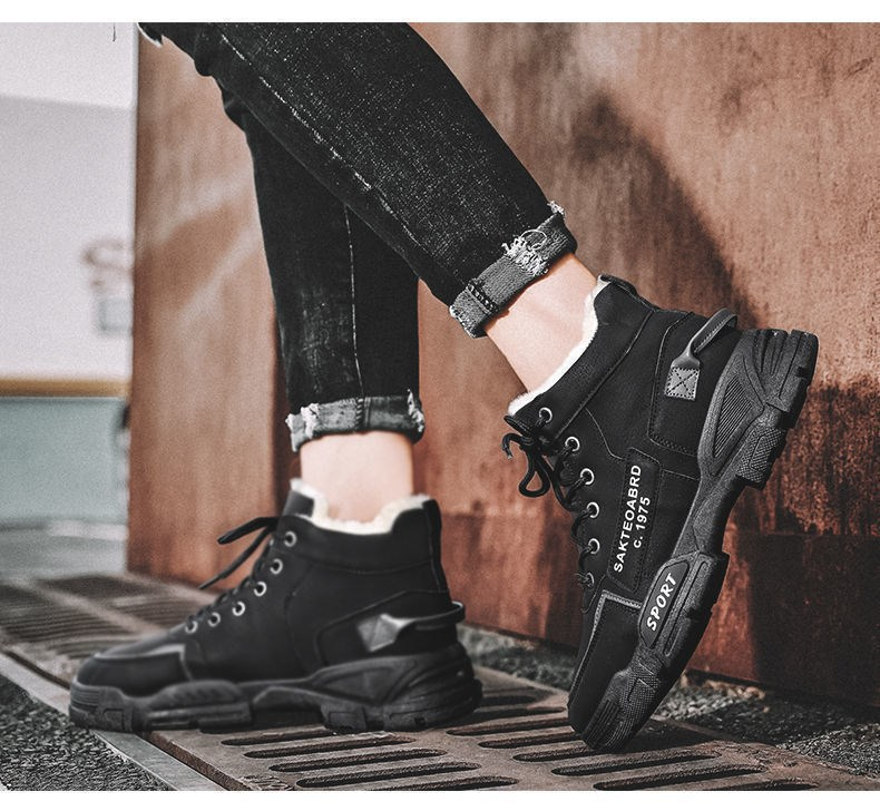 Neue Herrenschuhe für den Winter: Dickere, hohe Canvas-Arbeitsschuhe mit hohem Schaft, Winterschuhe mit Samtfutter aus Baumwolle, Martin-Stiefel für Herren._voghion.com