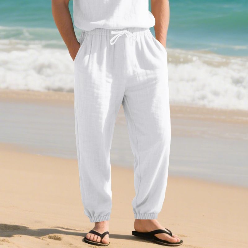 Four Seasons Beach Trend Men's Loose Linen Plus Size Casual Jogger Pants_voghion.com